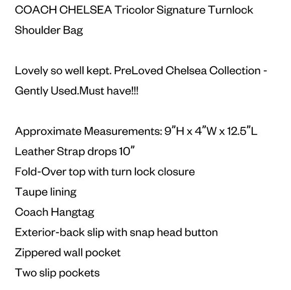 COACH Chelsea Turn Lock Bag Tricolor - Picture 7 of 7